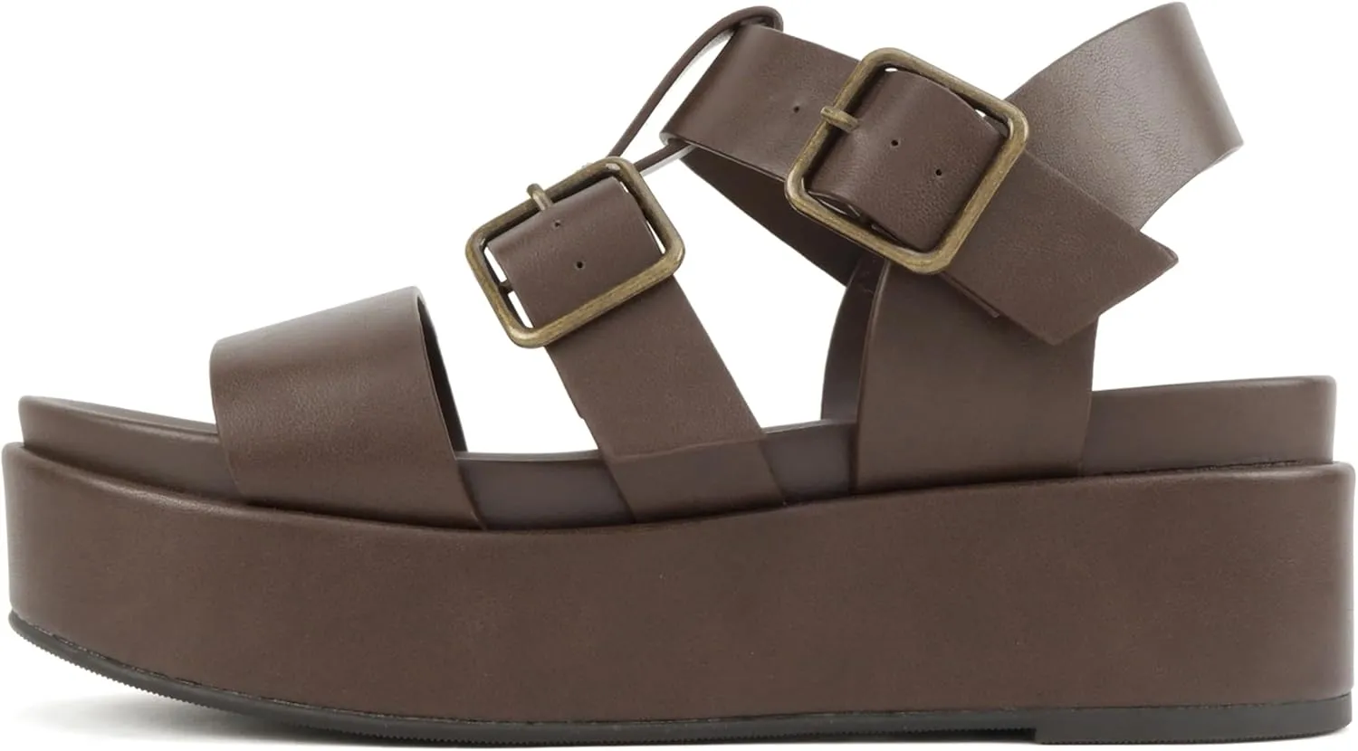 Soda STELLAR ~ Women Flatform Multi Strap Double Buckle Open Toe Ankle Strap Platform Wedge Sandals