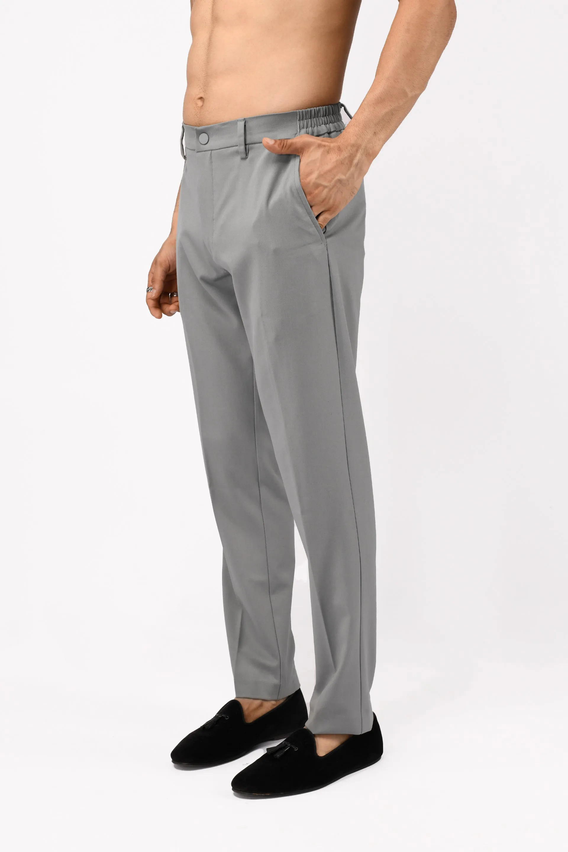 SOFT IRON TAILORED TROUSERS IN LIGHT GREY