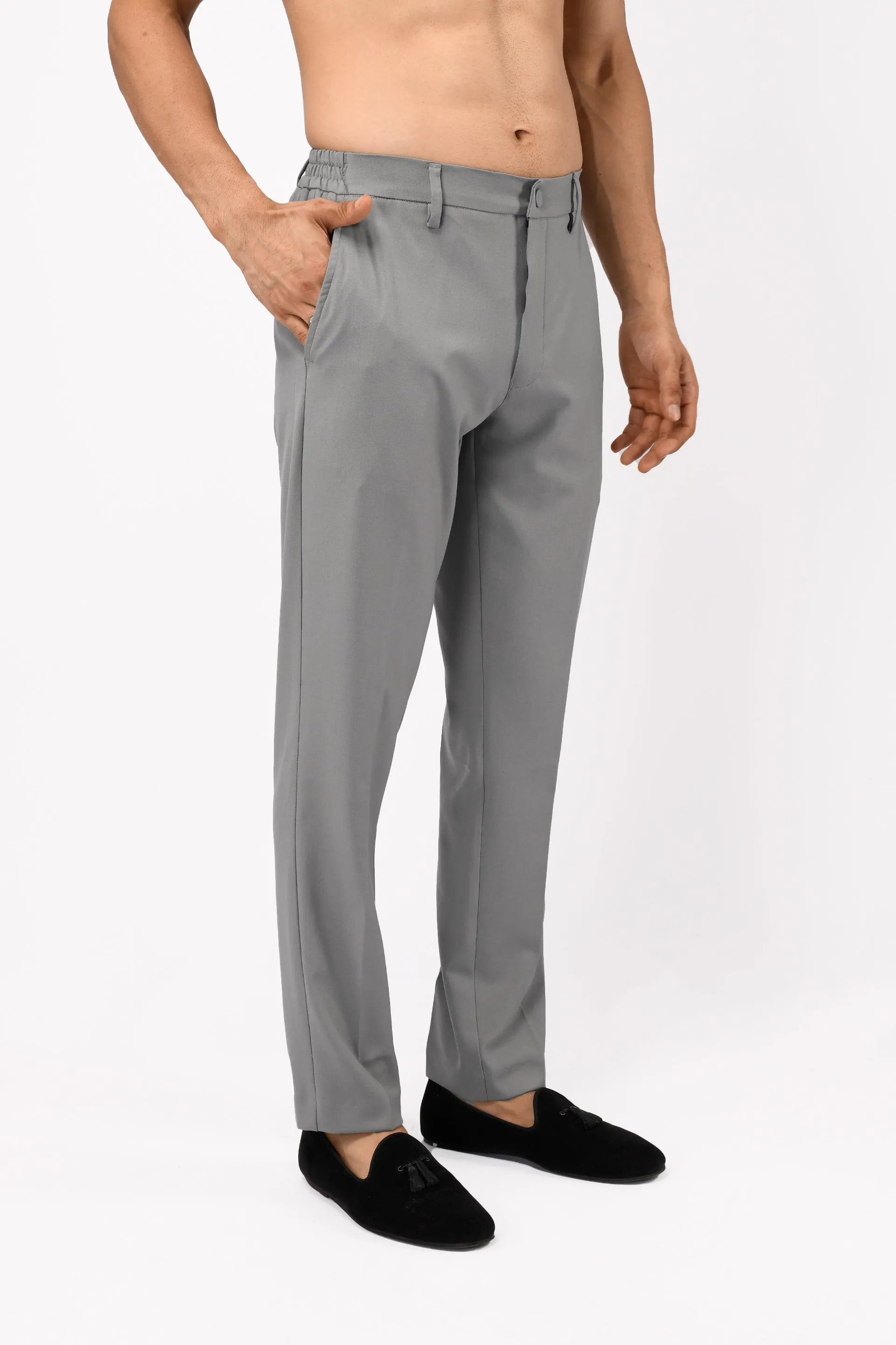 SOFT IRON TAILORED TROUSERS IN LIGHT GREY