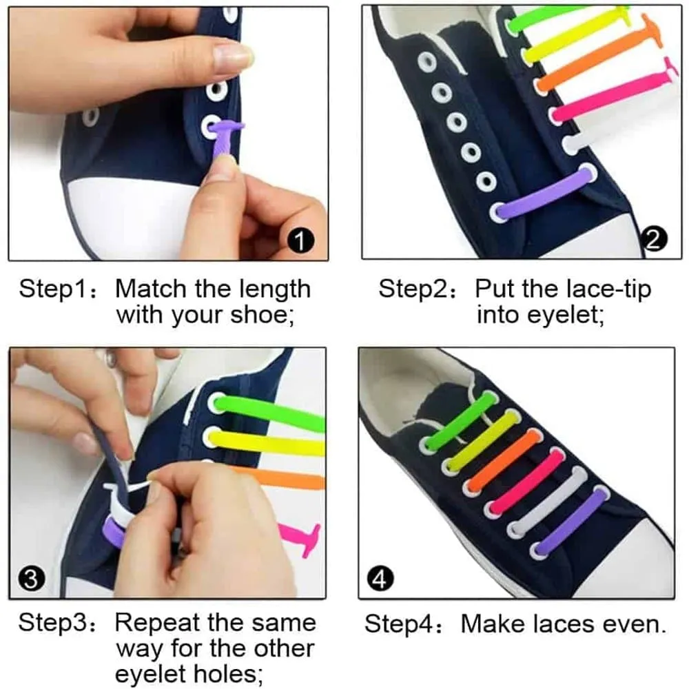 Speed Laces No Tie Silicone Elastic Shoe Lace for Adults - White