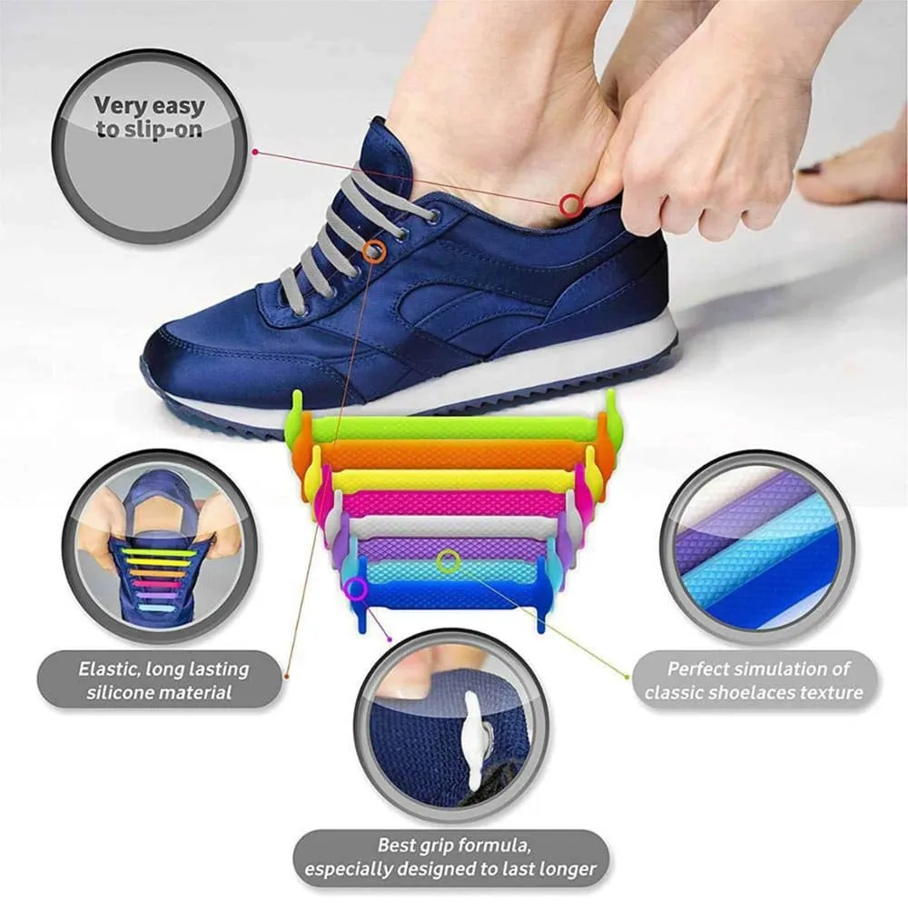 Speed Laces No Tie Silicone Elastic Shoe Lace for Adults - White