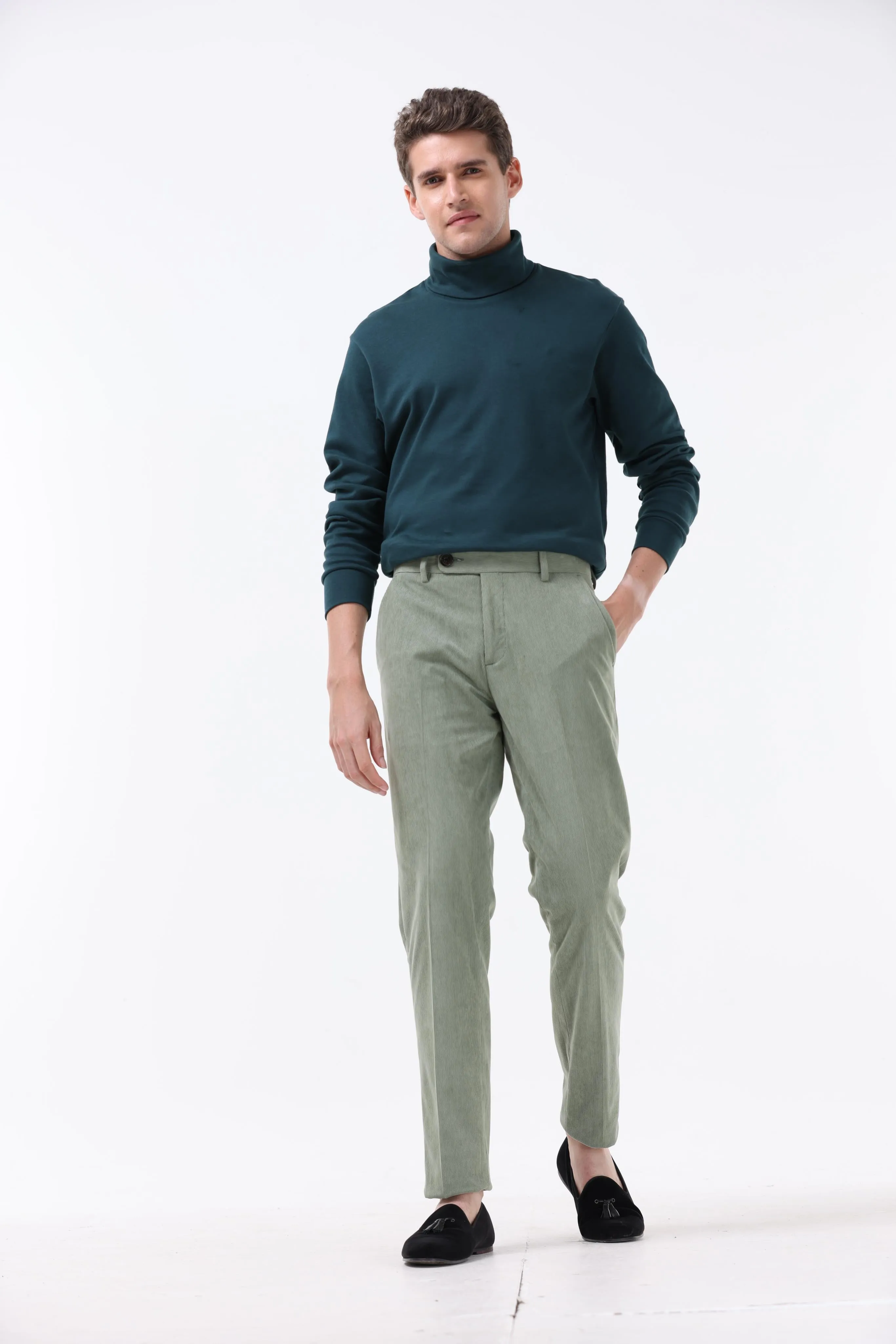 STATEMENT CORDUROY TROUSERS IN LIGHT OLIVE