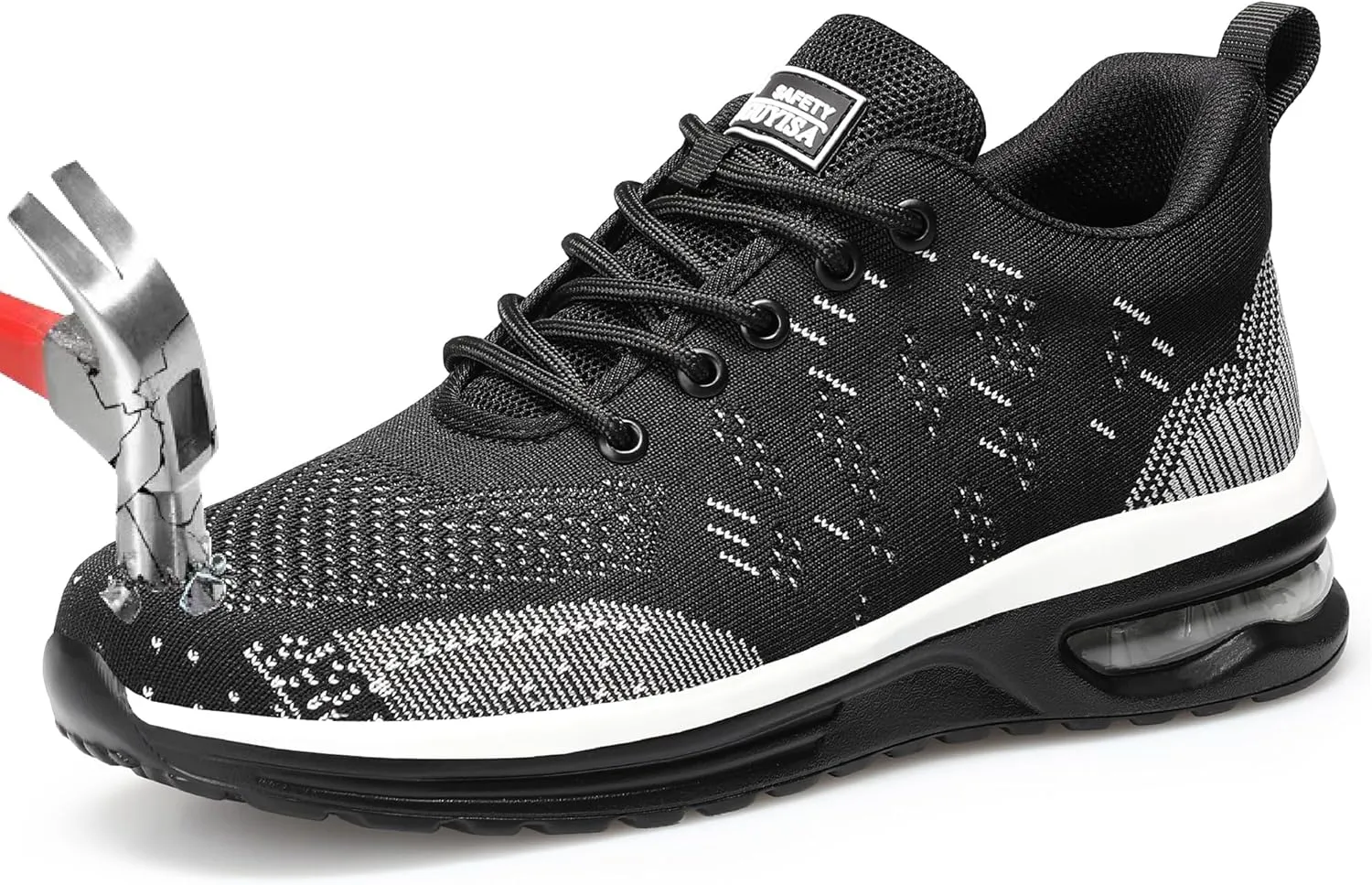 Steel Toe Shoes for Men: Lightweight Work Shoes Mens Industrial Construction Footwear Slip Resistant Comfortable Breathable Sneakers Black/White 10