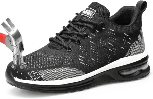 Steel Toe Shoes for Men: Lightweight Work Shoes Mens Industrial Construction Footwear Slip Resistant Comfortable Breathable Sneakers Black/White 10