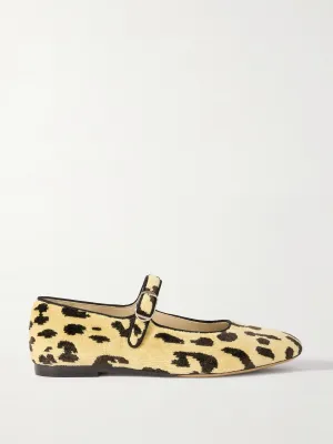 Stella leopard-print ribbed velvet Mary Jane ballet flats