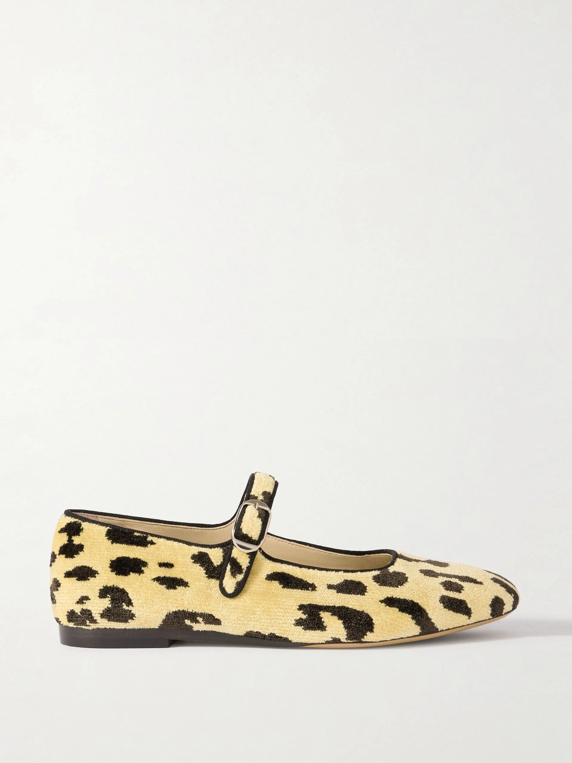 Stella leopard-print ribbed velvet Mary Jane ballet flats