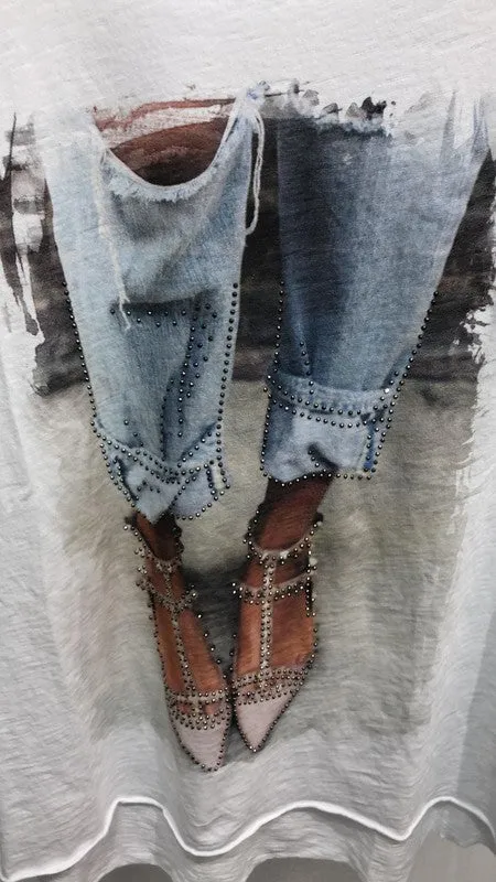 T-STRAP FLATS and JEANS T-SHIRT