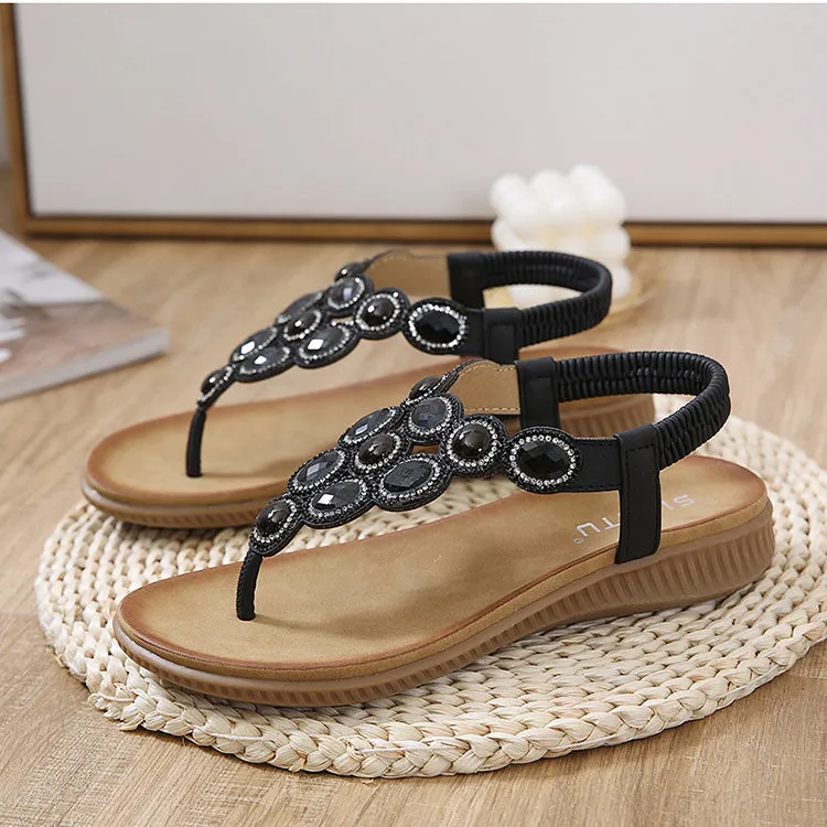 vanccy  Sandals Bohemian Rhinestone Comfortable  Holiday Shoes BS03