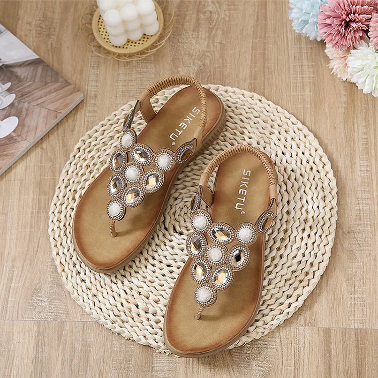 vanccy  Sandals Bohemian Rhinestone Comfortable  Holiday Shoes BS03