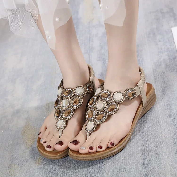 vanccy  Sandals Bohemian Rhinestone Comfortable  Holiday Shoes BS03