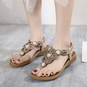 vanccy  Sandals Bohemian Rhinestone Comfortable  Holiday Shoes BS03