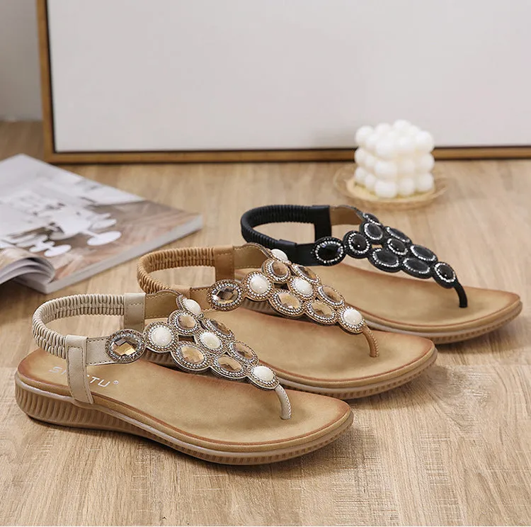 vanccy  Sandals Bohemian Rhinestone Comfortable  Holiday Shoes BS03