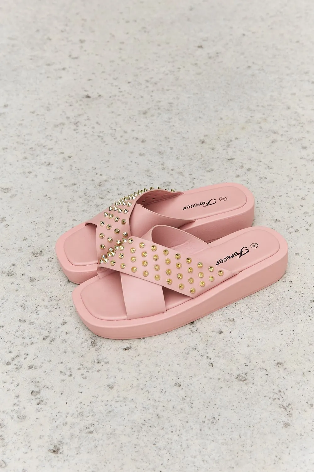 Vegan Leather Studded Cross Strap Sandals in Blush