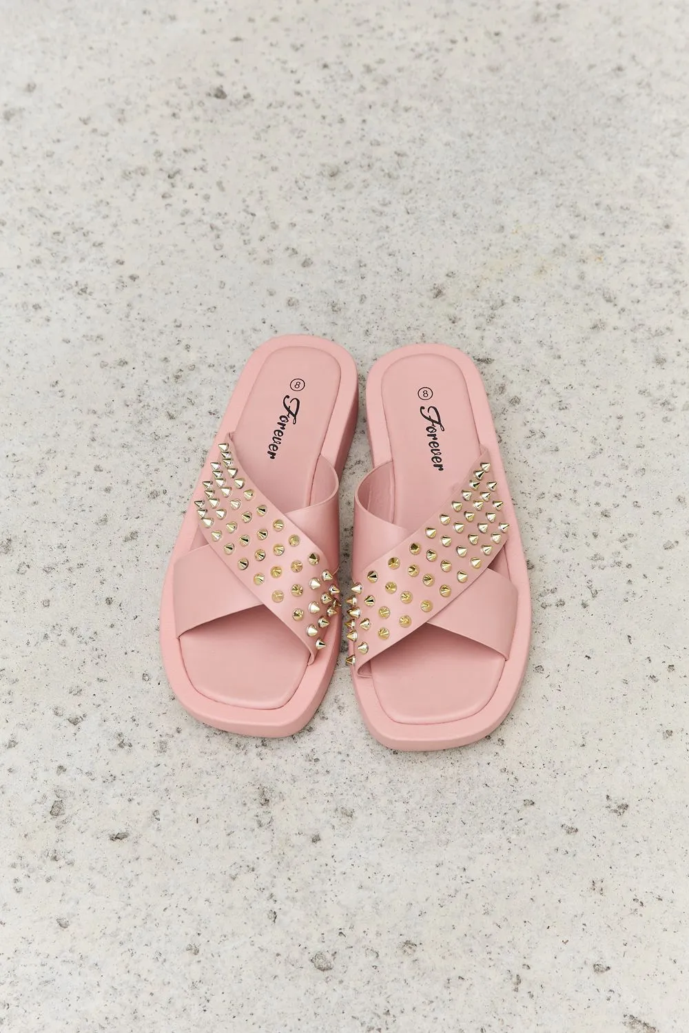Vegan Leather Studded Cross Strap Sandals in Blush