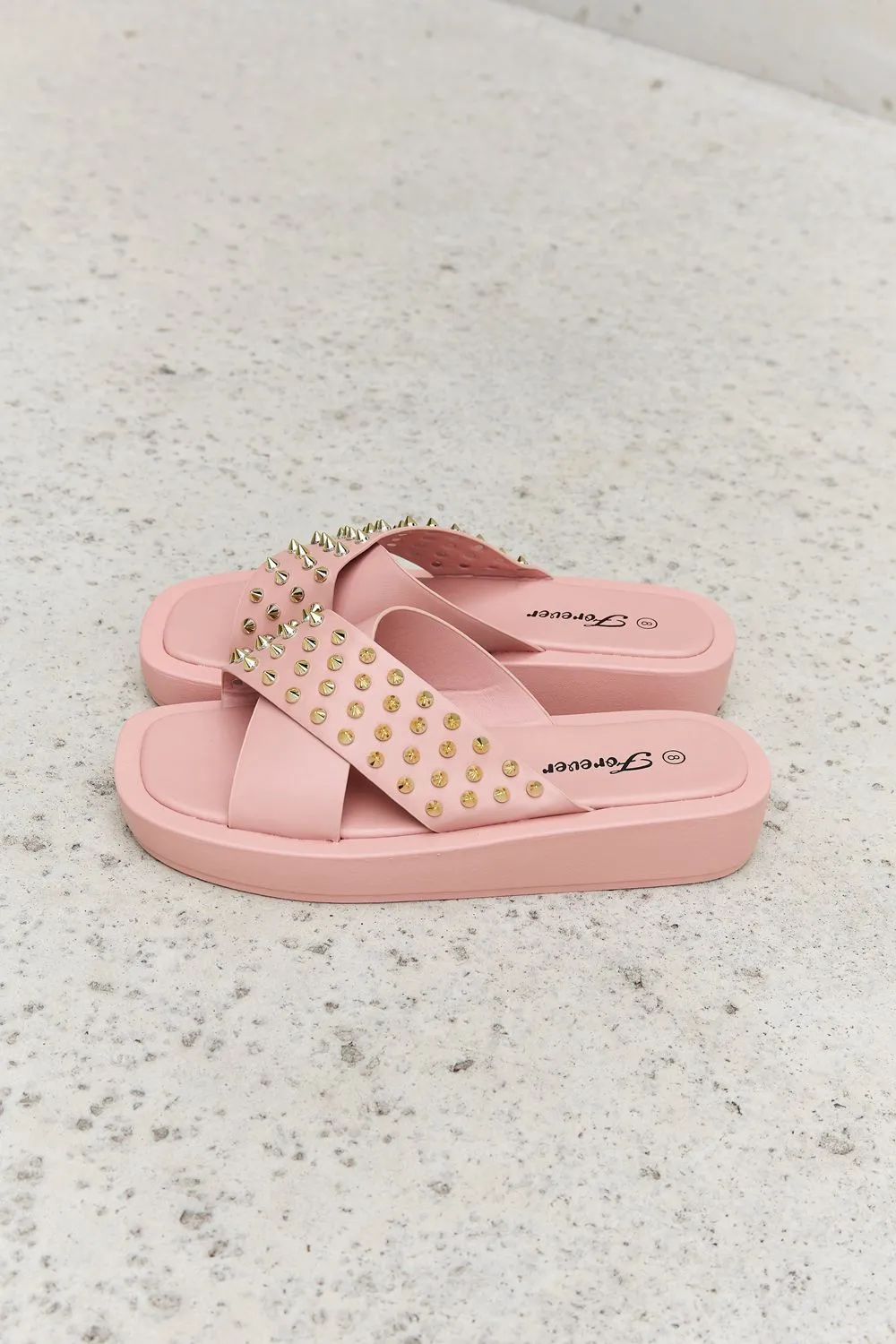 Vegan Leather Studded Cross Strap Sandals in Blush
