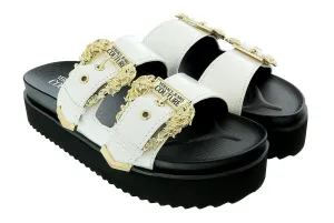 Versace Jeans Couture White Baroque Buckle Beach Sandal -