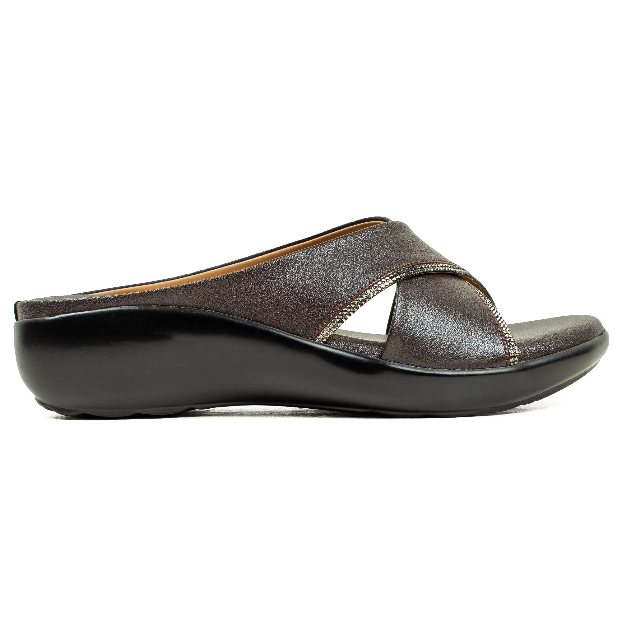 Vibrant Ladies Brown Wedge Heel Sandal – Comfortable & Stylish PU Leather Slip-On for Everyday Wear