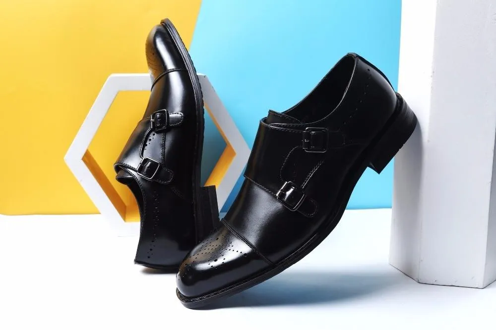 West Louis Genuine Leather British Design Double Buckle Oxfords