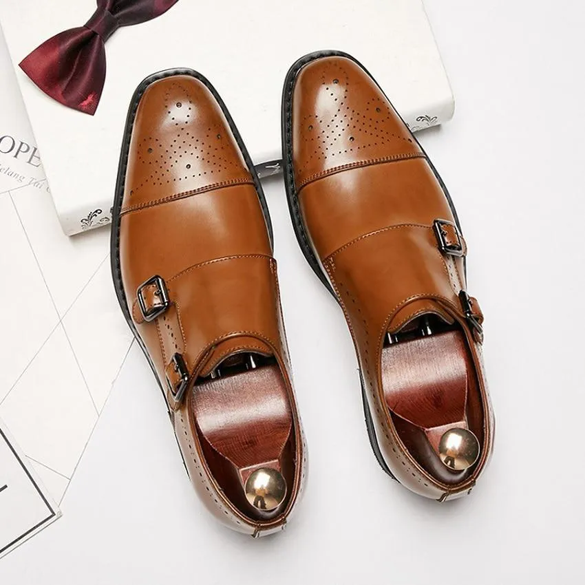 West Louis Genuine Leather British Design Double Buckle Oxfords
