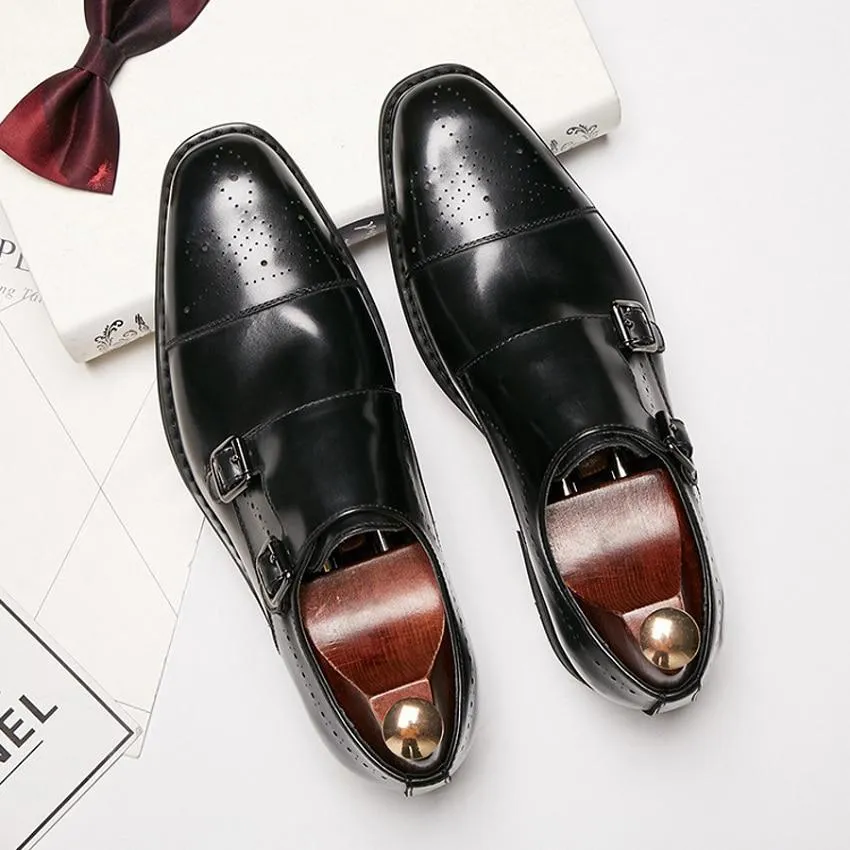West Louis Genuine Leather British Design Double Buckle Oxfords