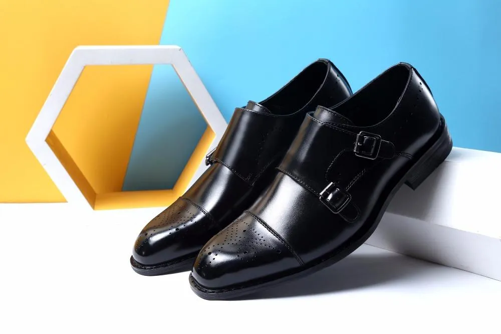 West Louis Genuine Leather British Design Double Buckle Oxfords