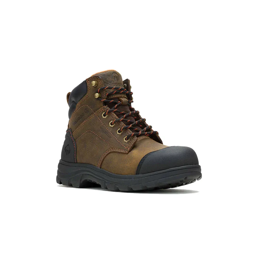 WOLVERINE STEEL TOE 6 INCH CARSLBAD CAP TOE WATERPROOF BOOT BROWN - MENS