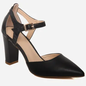 Women “PANSY” Closed Pointed Toe Block Heel Ankle Strap Courts